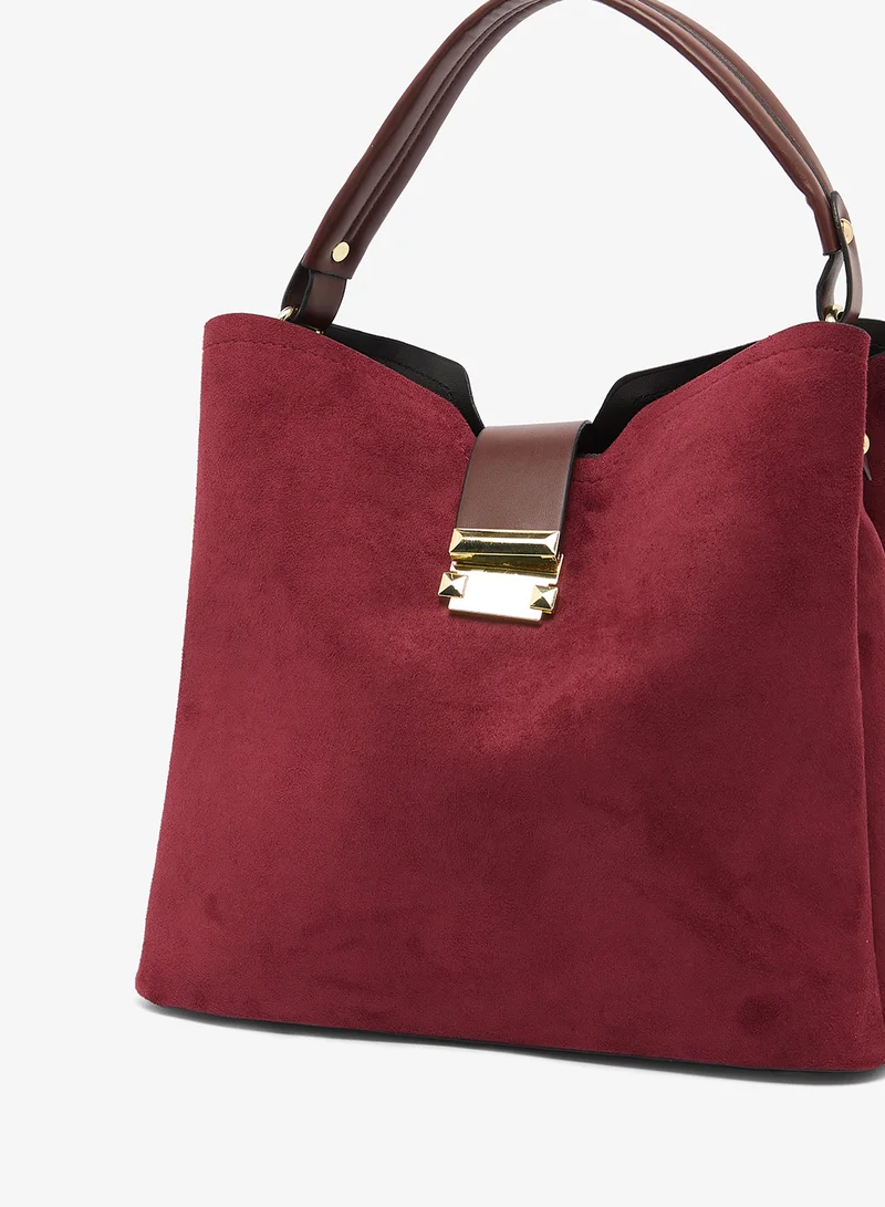 ELLA Red Gold Accent Detail Structured Bucket Bag With Top Handle And Strap for Women | Best Price UAE